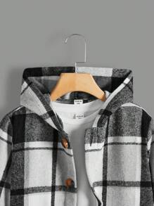 SHEIN 少年寬鬆格子連帽外套,適合休閒穿著 - 黑與白 - 查看 4