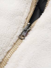 Manfinity Homme Men's Loose Padded Coat With Color-Block & Patched Detail And Zipper Closure - Beige - View 6