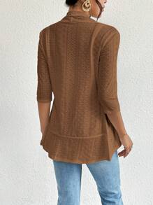 Firerie Women's Autumn/Winter Basic Simple Ribbed Mid-Sleeve Turndown Collar Ruffle Hem Cinched Waist Jacket Fall Clothes - Brown - View 2