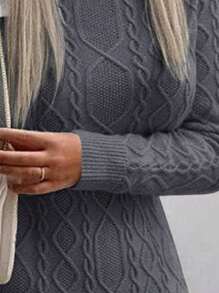 RueChic Turtleneck Split Hem Sweater Dress - Grey - View 4