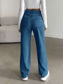 EURMUSE 100%Cotton Women's Straight Leg Denim Jeans - Medium Wash - View 2