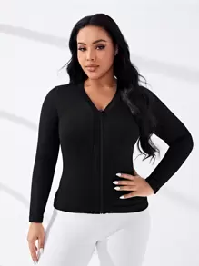 Easithlete Hơn Chất rắn Dây kéo Jacket thể thao - màu đen - Xem 6