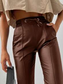 EURMUSE Pantalones de cintura con cordón de recubierto - Marrón - Ver 4