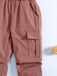 SHEIN Boys' Solid Color Multi-Pocket Cargo Pants (Little Kids) - Orange - View 4