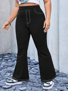 SHEIN EZwear Women's Plus Size Flared Pants - Black - View 5