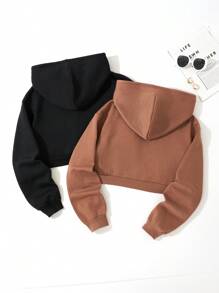 SHEIN EZwear 2 Miếng Chất rắn Dây rút Áo hoodie ngắn - Nhiều màu - Xem 2
