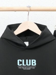 SHEIN Boys' Slogan Print Hoodie And Sweatpants Set - Dark Grey - View 3