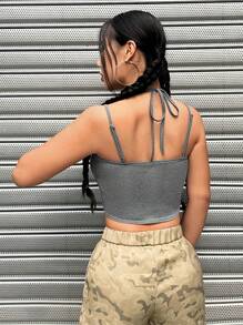 SHEIN EZwear Letter Embroidery Hollow Out Cami Top - Grey - View 2