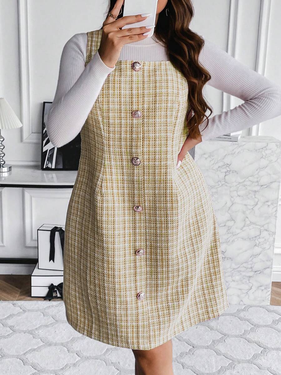 SHEIN Franclia Women's Plus Size Checkered Dress | SHEIN UK