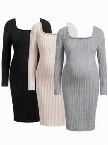 SHEIN Thai sản Đầm Với 3 màu Sọc Thiết kế , Bên Khe Và Viền bất đối xứng - Nhiều màu - Xem 1