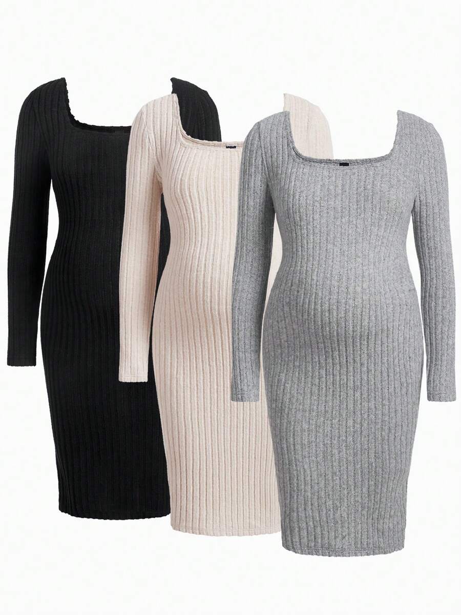SHEIN Thai sản Đầm Với 3 màu Sọc Thiết kế , Bên Khe Và Viền bất đối xứng - Nhiều màu - Xem 1