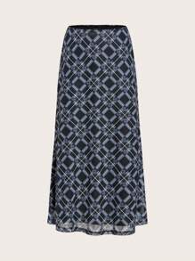 SHEIN EZwear Printed Mesh Ladies' Skirt - Black and White - View 1