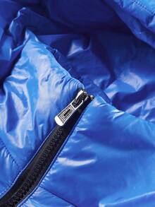 Manfinity 宽松男式连帽棉服外套（配标语贴片） - 藏蓝色 - 查看 5