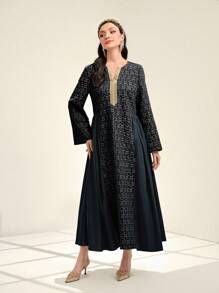 Al Najma 女式缺口领拼布织带提花连衣裙，端庄