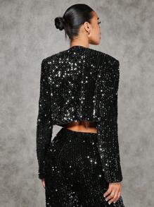 SHEIN BAE Đúng mốt Phụ nữ Long lanh Áo khoác - màu đen - Xem 2