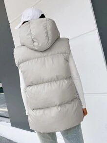 Zip Up Hooded Puffer Vest Coat - Light Grey - View 2