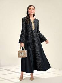 Al Najma 女式缺口领拼布织带提花连衣裙，端庄