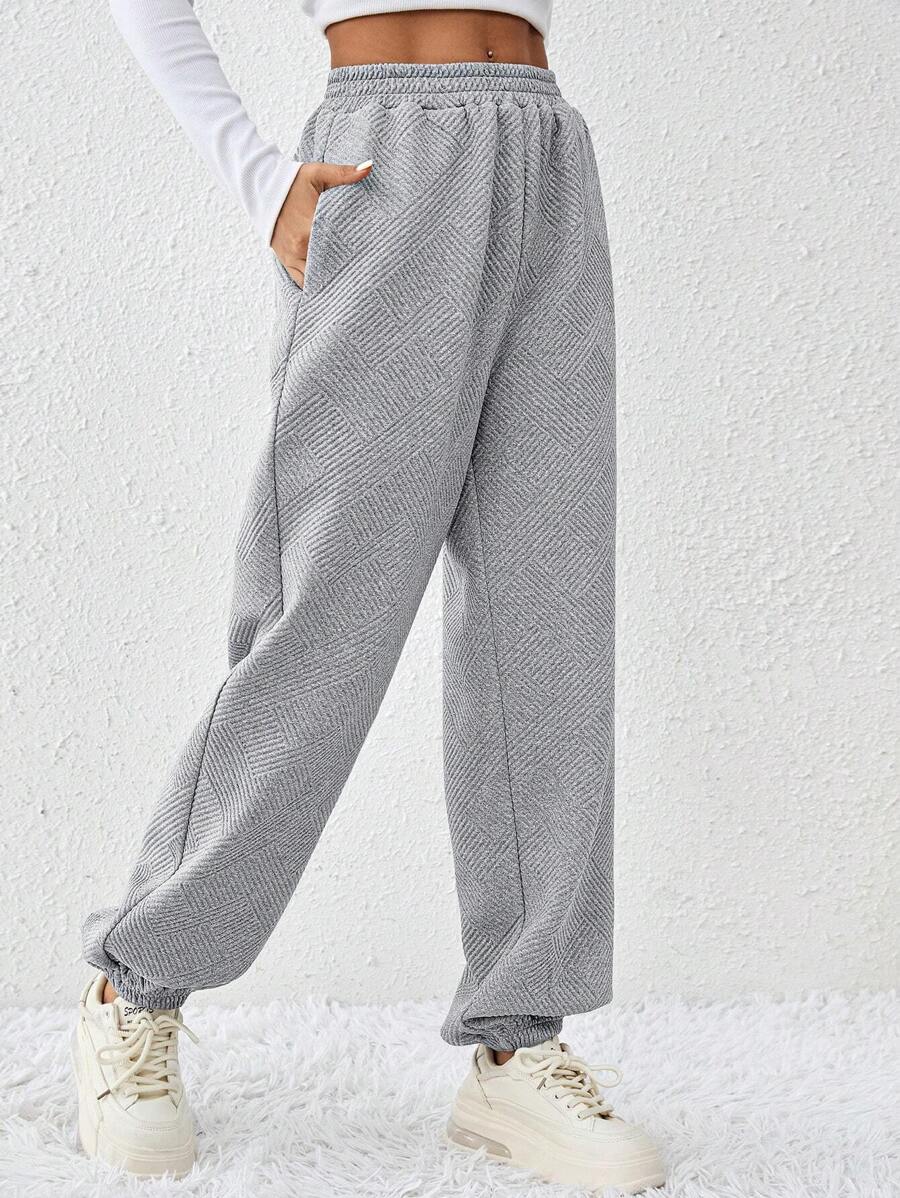 Chiquease 女性純色彈性腰口鬆緊口棉質運動褲 - 灰色 - 查看 1