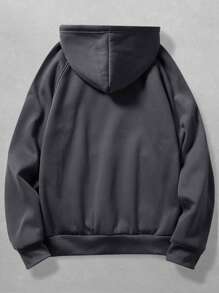 ROMWE MEN Street Life 男士字母圖案袋鼠口袋抽繩連帽衫 - 深灰色 - 查看 5