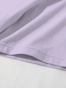 SHEIN 年輕女孩短袖t恤,帶有骷髏牛頭和花卉圖案 - 紫色 - 查看 4