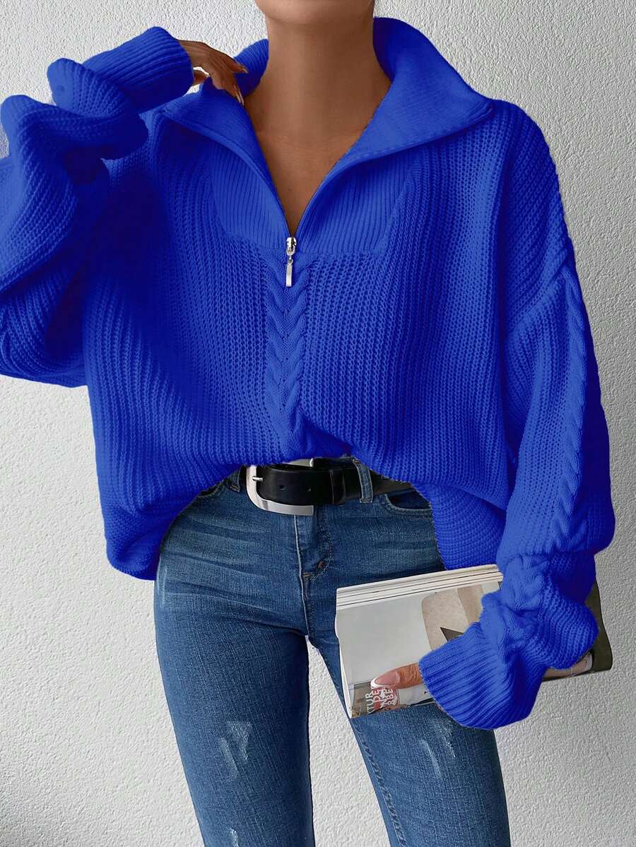EURMUSE Women'S Loose Fit Collared Sweater - Blue - View 1