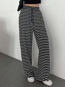 FRIFUL Women's Striped Drawstring Waist Long Pants - Multicolor - View 3