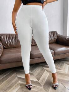 SHEIN ICON 女款大尺碼純色休閒基本款打底褲 - 銀色 - 查看 5