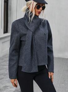 SHEIN Clasi Women's Scarf Collar Double Breasted Woolen Coat Fall Cloth For Women - Dark Grey - View 7