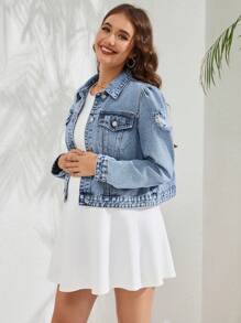 Maternity Bubble Sleeve Denim Jacket