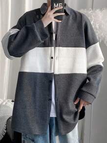 寬鬆時尚且簡單的針織開衫毛衣,有下擺肩設計 - 灰色 - 查看 7