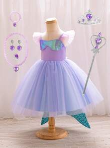 Toddler Girls' Tulle Mesh Ruffle Hem Dress For Special Occasions - Purple - View 1