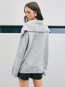 Anewsta 女士海軍領抓毛衣 - 淺灰色 - 查看 2