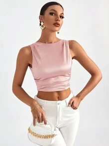 Firerie Tie Backless Crop Sleeveless Going Out Blouse - Pink - View 3