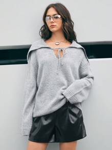 Anewsta 女士海軍領抓毛衣 - 淺灰色 - 查看 8