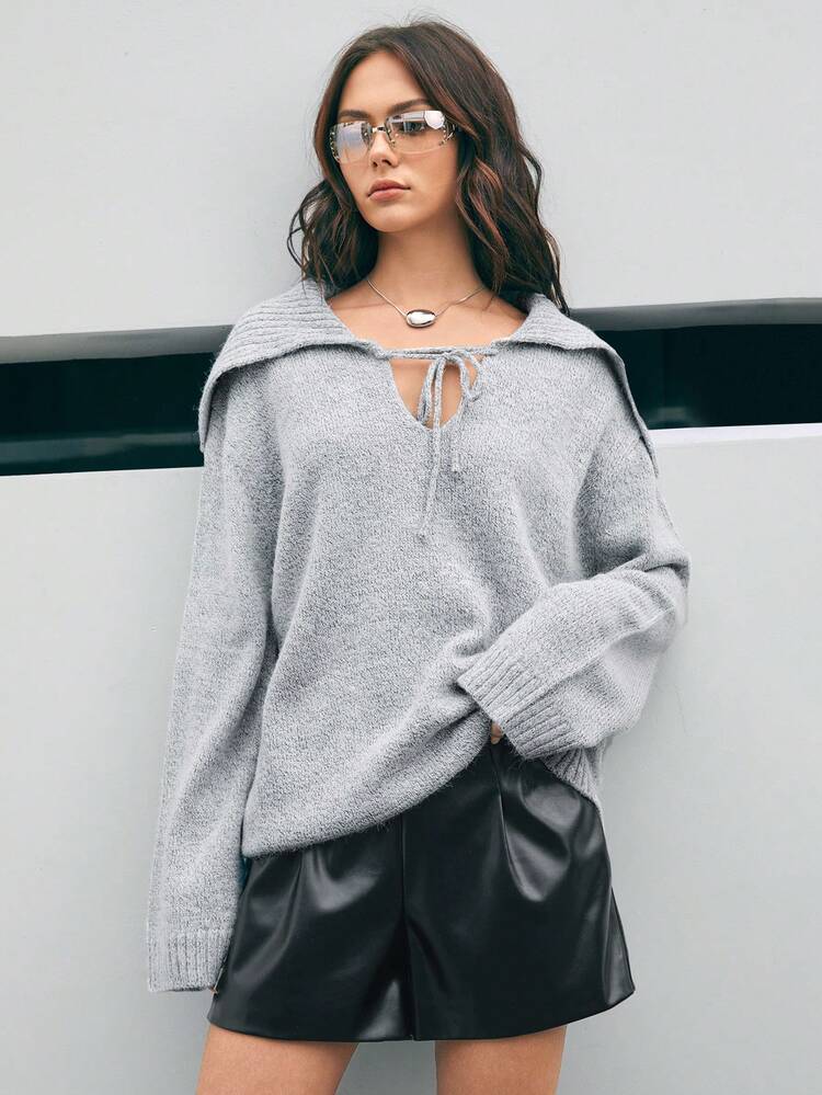 Women's Navy Collar Pullover Knit Pullover Fall Winter Sweater