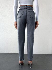 SHEIN Cottnline Women's Tapered Jeans ,Petite Women - Grey - View 2