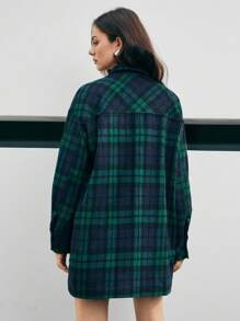 Anewsta 女士格紋襯衫風呢大衣 - 綠色 - 查看 2