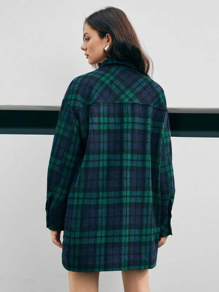 Women's Plaid Shirt-style Woolen Coat