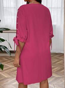 Plus Size Ladies' Shell Edge Bell Sleeve Dress