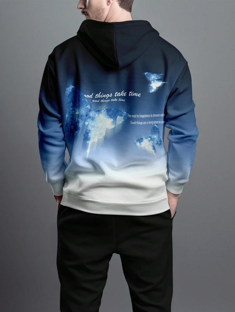 Manfinity Homme Men Plus Letter Graphic Kangaroo Pocket Drawstring Hoodie - Multicolor - View 1