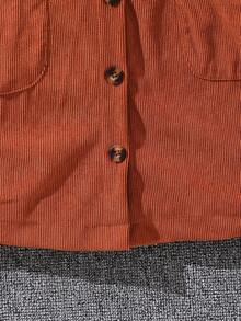 SHEIN Bé gái Giải trí Nút phía trước Váy có thắt lưng Với Túi - màu nâu - Xem 6