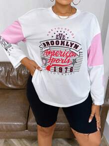 SHEIN Unity Plus Size Color-contrasted Letter Printed Dolman T-shirt - White - View 5
