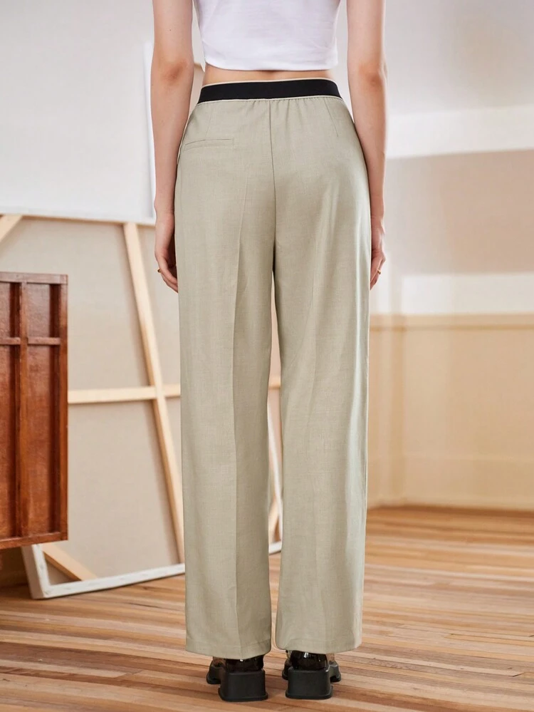 Ladies' Straight-Leg Pants In Color-Blocking Design Fall Cloth For Women