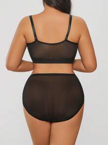 Plus Size Women's Polka Dot Sheer Mesh Bodycon Set