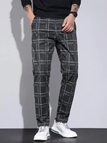 Manfinity Mode Men's Check Pattern Dress Pants With Pockets - Grey - View 7