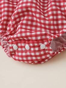 SHEIN Baby Girls' Plaid Lantern Sleeves Bodysuit - Multicolor - View 3