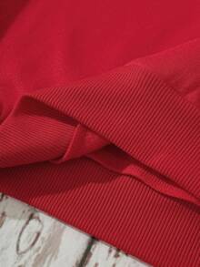 SHEIN Essnce Của phụ nữ Thả vai Áo nỉ Với In thư - Đỏ - Xem 6