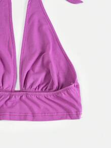 SHEIN EZwear Của phụ nữ Thêu Chữ Giải trí Halter Neck Áo - Màu tím - Xem 6