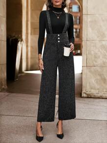 SHEIN Clasi Của phụ nữ Chi tiết Nút Tổng thể Jumpsuit - màu đen - Xem 5