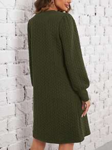 EMERY ROSE 女式圓領長袖紋理連身裙 - 軍綠色 - 查看 2
